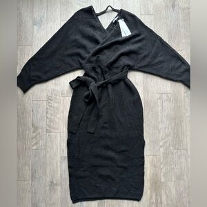 NWT 525 America Belted Body Con Black Long Sleeve Midi Dress Large